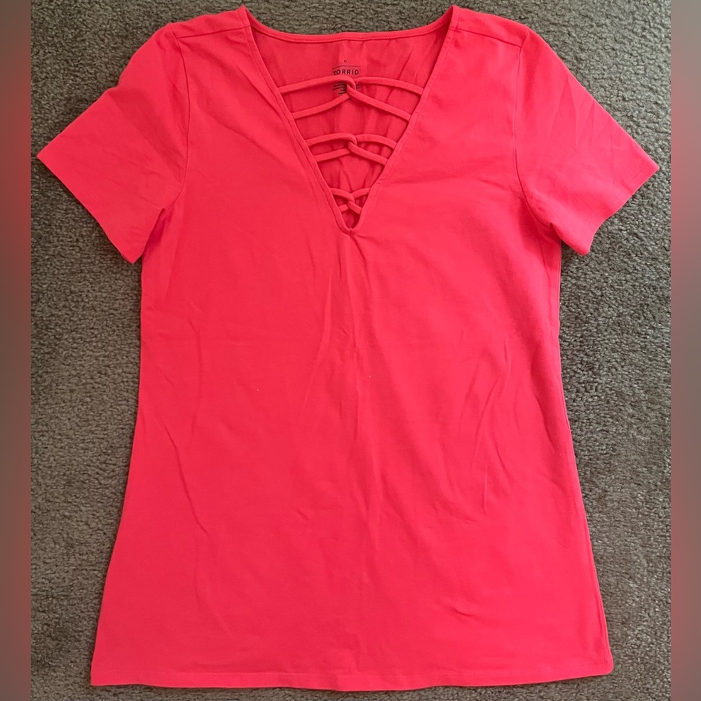 Torrid Coral Short Sleeve V-Neck Top